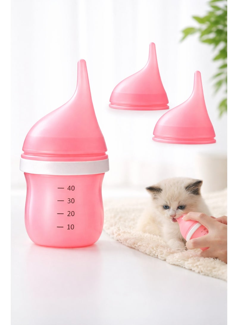 Kitten & Puppy Nursing Bottle with 1 Extra Silicone Nipple, Anti-Choking Pet Feeder, Reusable Feeding Bottle with Clear Scale for Newborn Kittens, Puppies & Small Pets (Pink) - Image 1